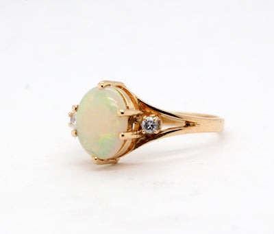 Estate 14KY 1.85 Ct Opal and Diamond Ring
