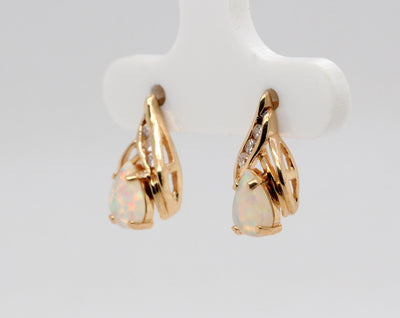 Estate 14KY .70 Cttw Opal and Diamond Earrings