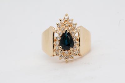 Estate 14KY .75 Ct Pear Shaped Sapphire and Diamond Ring