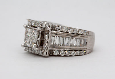 Estate 14KW 2.60 Cttw Diamond Invisible Set Halo Engagement Ring