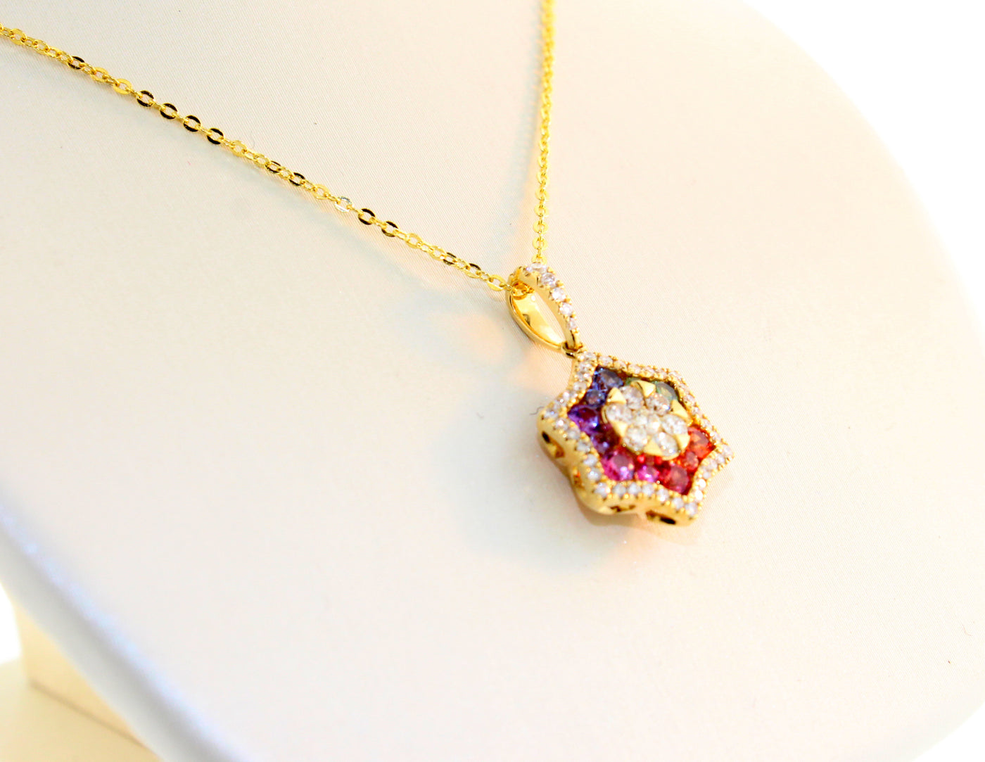 18KY Multi color Sapphire and Diamond Necklace