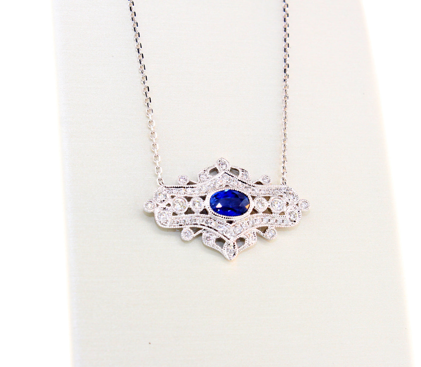 18KW .61 Ct Sapphire and Diamond Necklace, .35 Cttw image