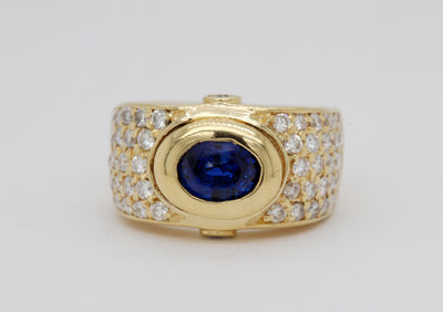 Estate 18KY 2.00 Ct Sapphire and 1.50 Cttw Diamond Ring