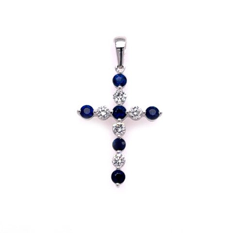 18KW Sapphire and Diamond Cross Pendant