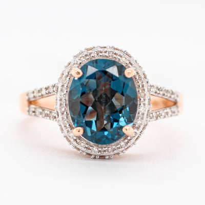 10KR Blue Topaz and Diamond Ring