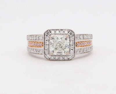 18KTT "Simon G" 1.39 Cttw Diamond Engagement ring, 1.00 Ct Cushion cu image
