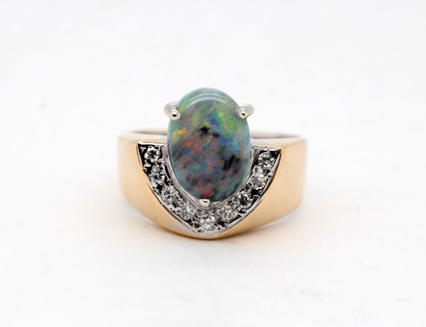 Estate 18KY 1.85 Ct Opal and Diamond Ring
