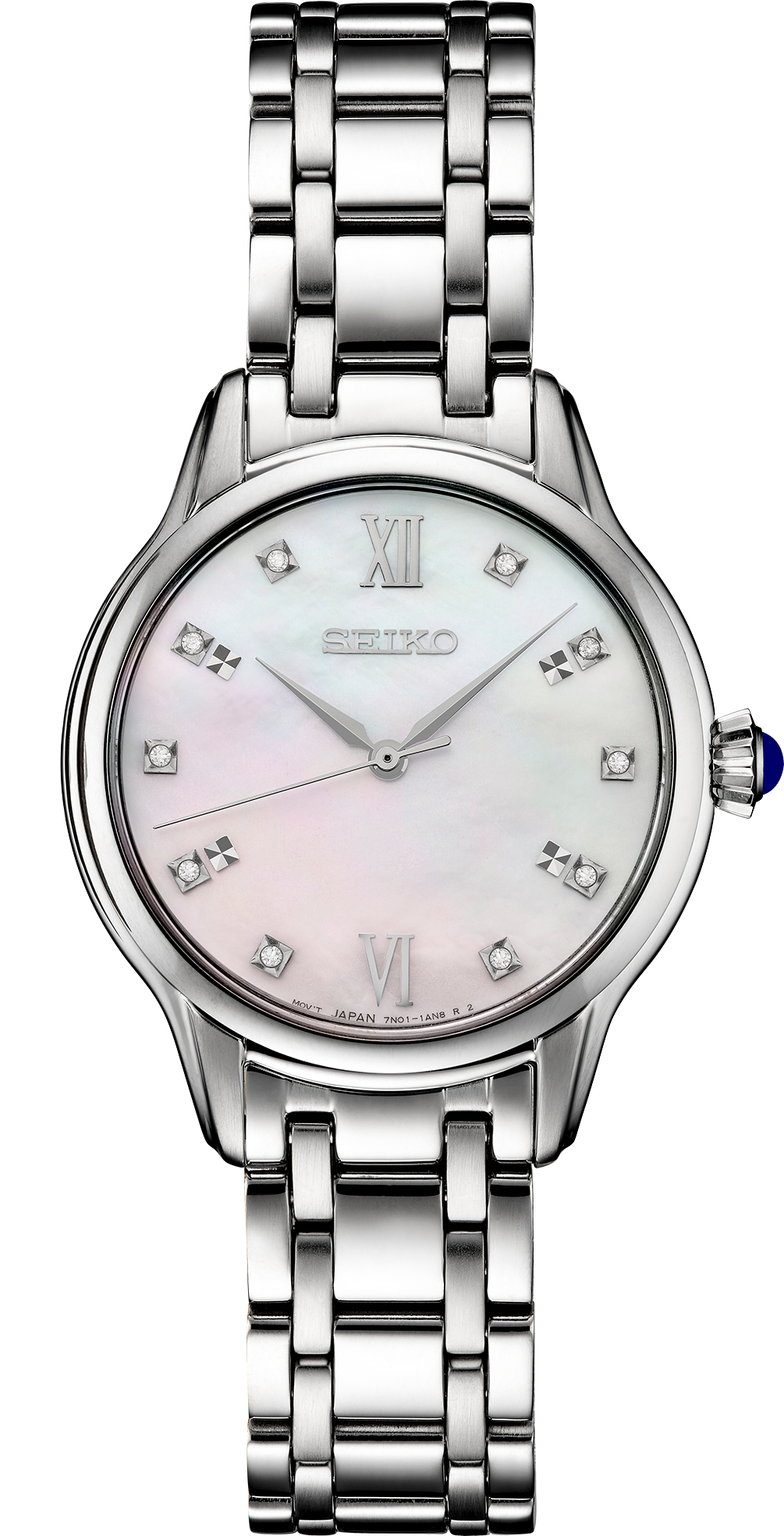 Lds Seiko Stainless Steel Mother of Pearl Dial Diamond Marker Watch