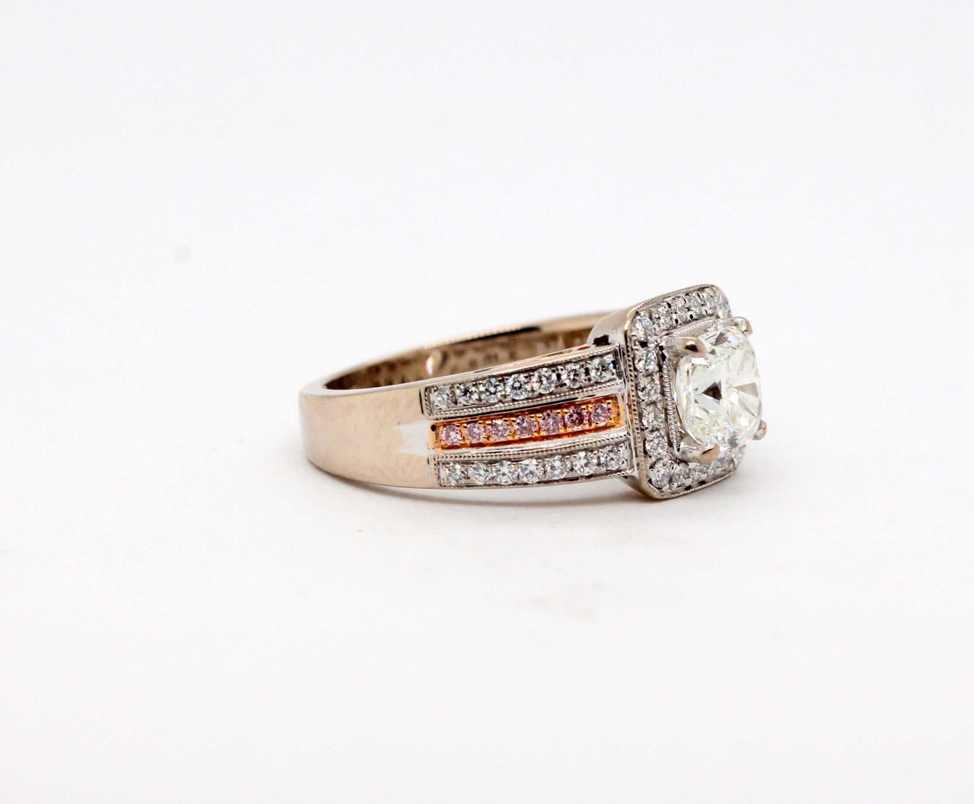 18KTT "Simon G" 1.39 Cttw Diamond Engagement ring, 1.00 Ct Cushion cu image