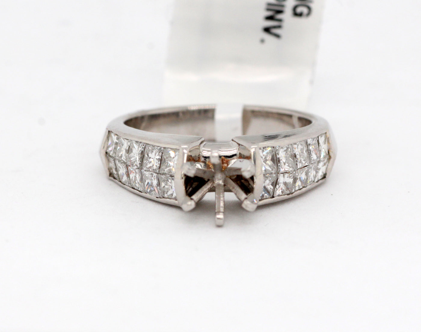 Platinum Invisible Set Diamond Semi Mount Ring, Engagement Ring Setting