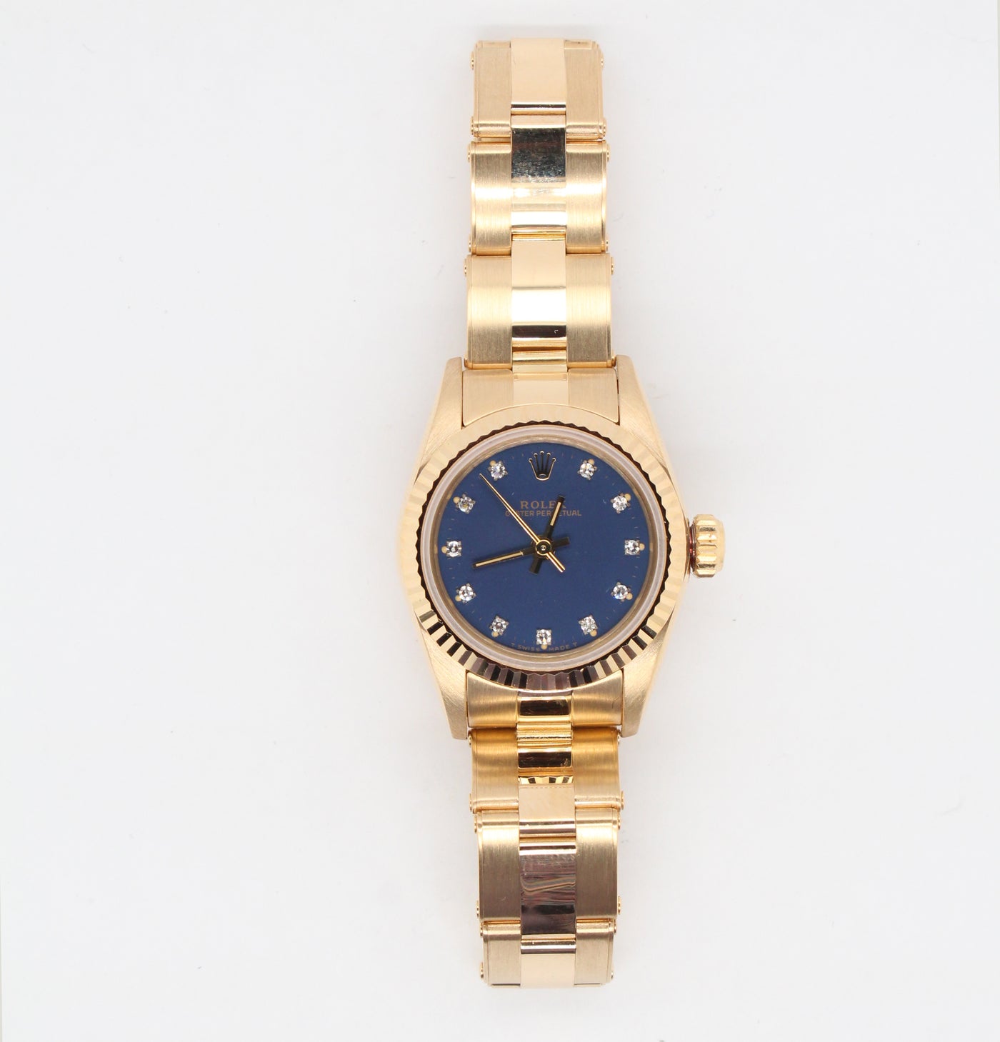 Ladies 18KT Rolex Oyster Perpetual Blue Diamond Dial with Oyster Band