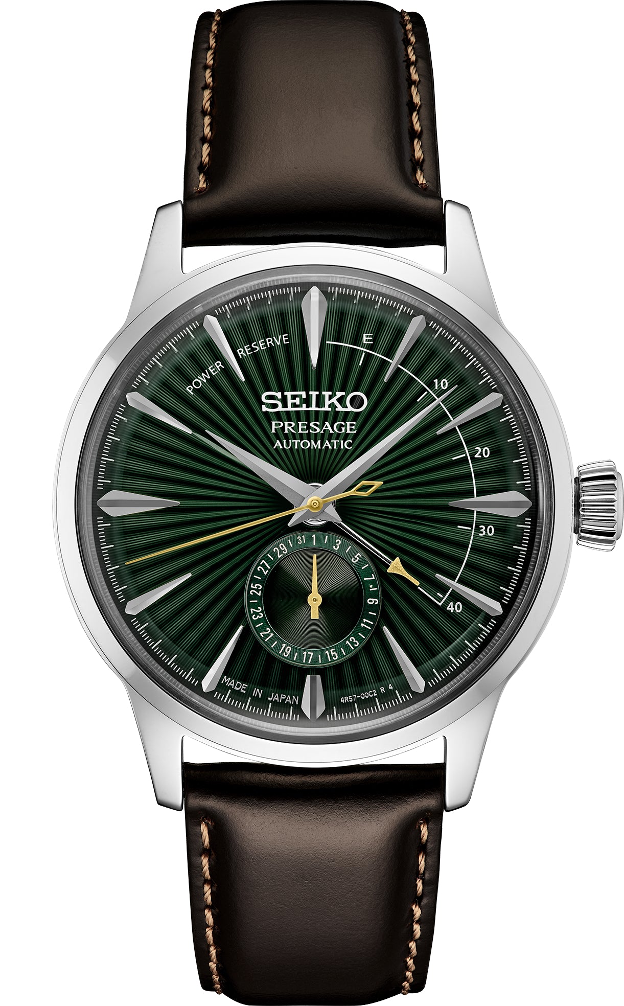 Gts Seiko SSA459 Presage SS Automatic GMT Green Dial Brown Leather Str