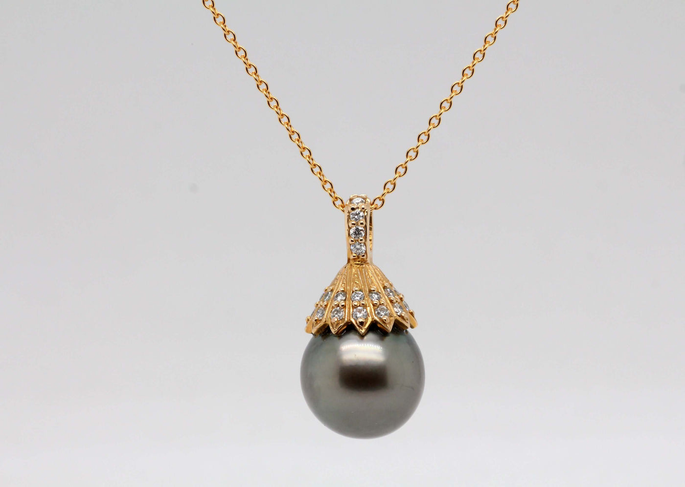 14KY 13 mm Tahitian Pearl and Diamond Pendant image