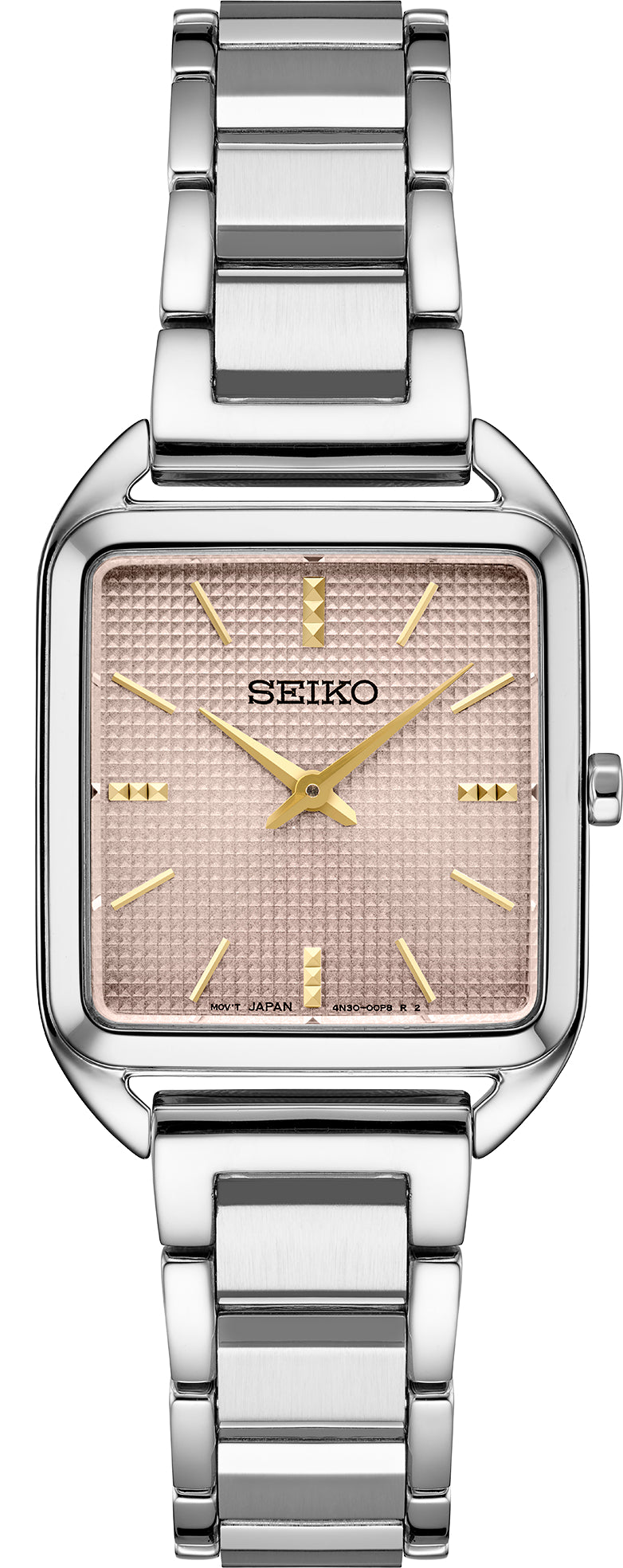 Ladies Seiko Rectangle Watch Pink Dial Gold Hands