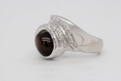 Estate 14KW 9.5x7mm Black Star Sapphire and Diamond Gents Ring