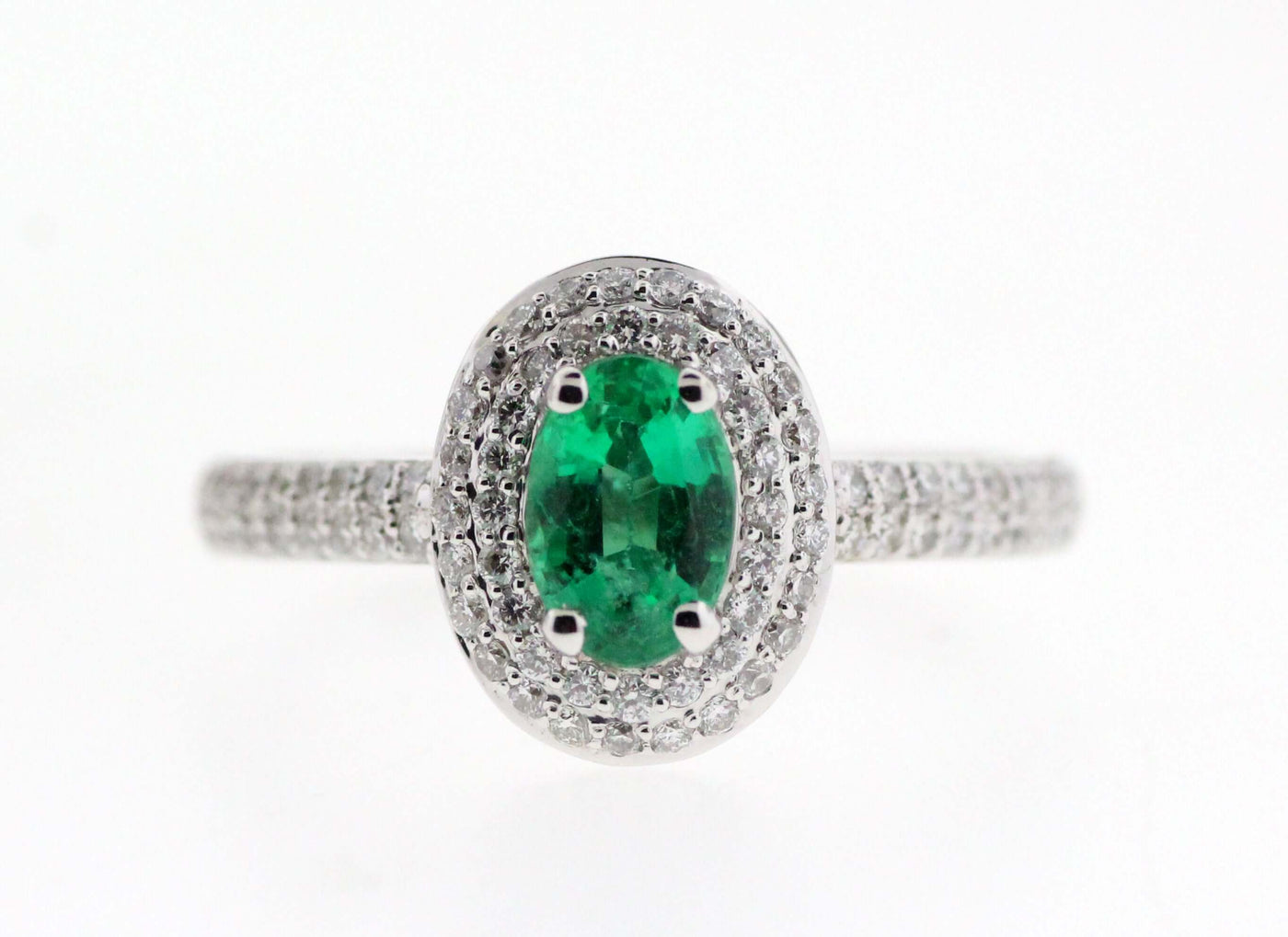 14KW .66 CT EMERALD AND DIAMOND RING .44 CTTW