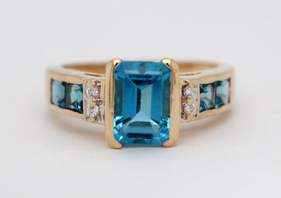 Estate 14KY 3.00 Cttw Blue Topaz and .04 Cttw Diamond Ring