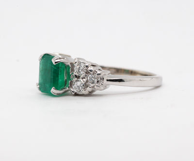 Estate 14KW 1.01 Ct Emerald and Diamond Ring