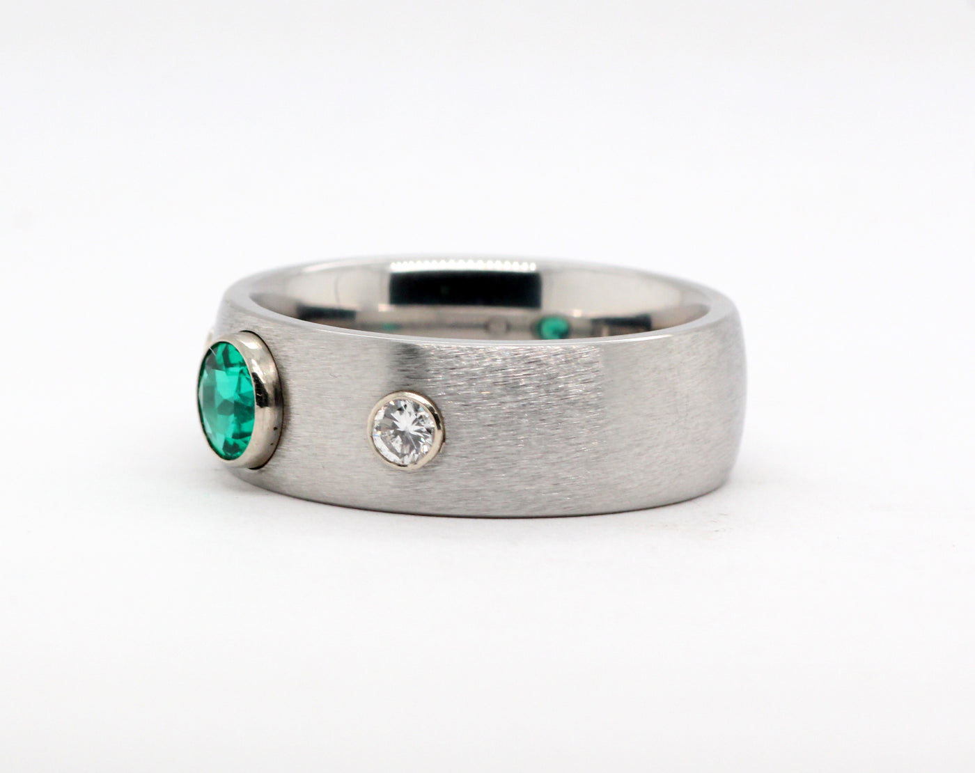 Estate Mens Cobalt .76 Ct Synthetic Emerald and Diamond Ring