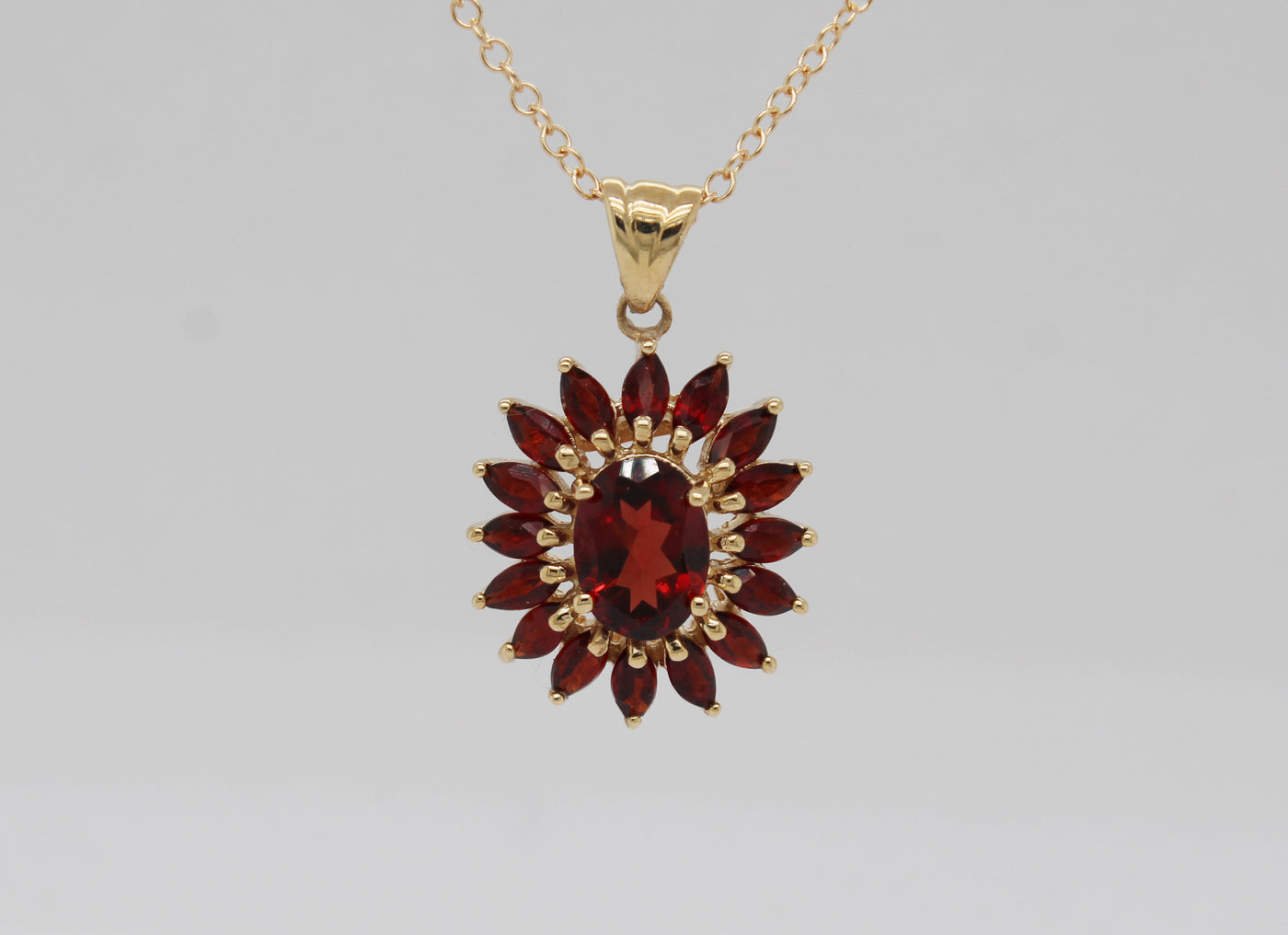 Estate 10KY 3.50 Cttw Garnet Pendant with 14KY Chain