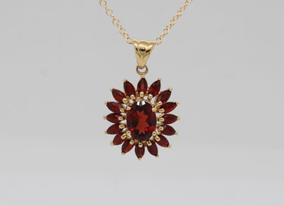 Estate 10KY 3.50 Cttw Garnet Pendant with 14KY Chain