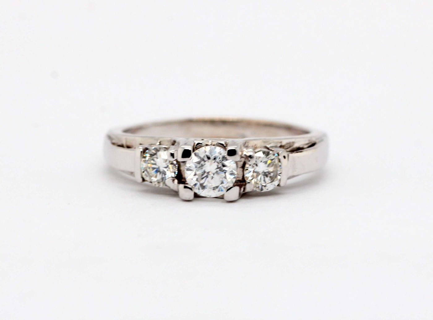 14KW .77 Cttw 3 stone Diamond engagement ring, H-I1