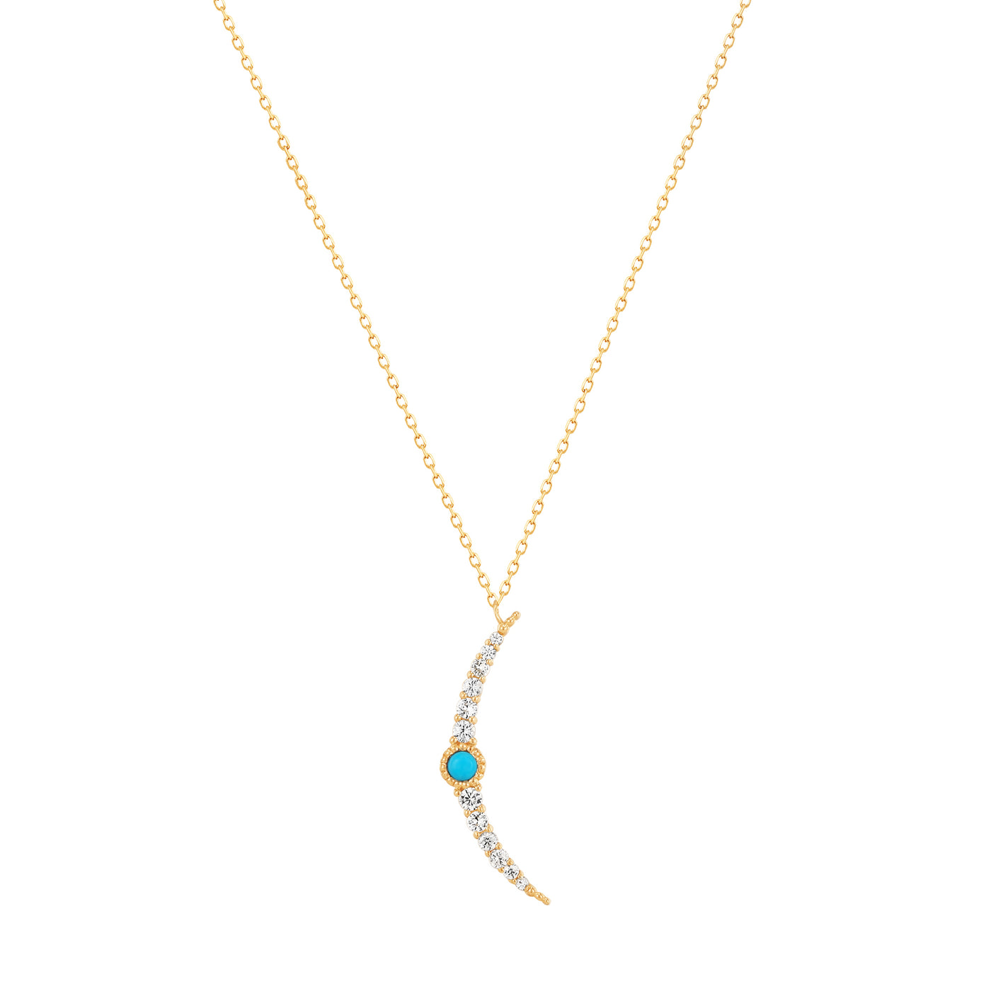 NORA Turquoise and White Sapphire Crescent Moon Necklace