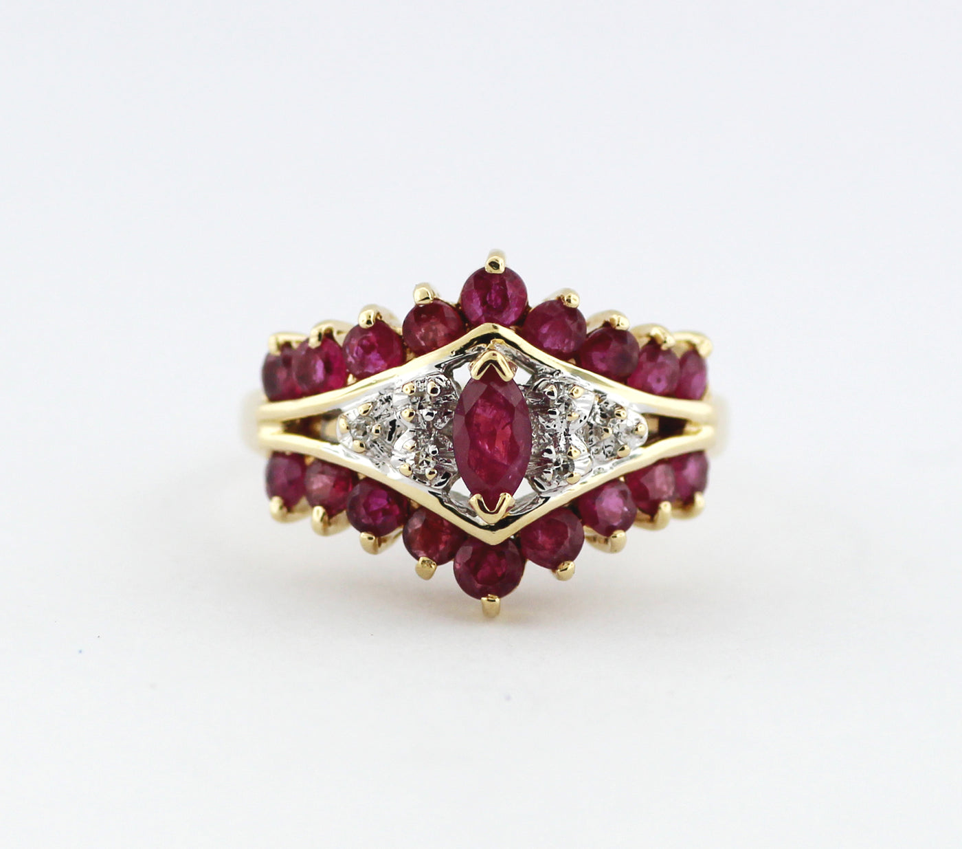 ESTATE 14KY 1.07 CTTW RUBY AND DIAMOND RING .04 CTTW