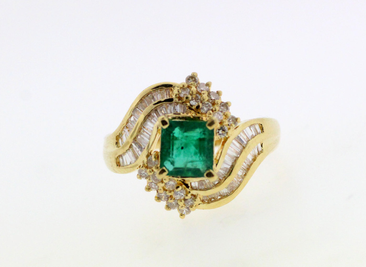 ESTATE 18KY 1.18 CT EMERALD AND DIAMOND RING .76 CTTW