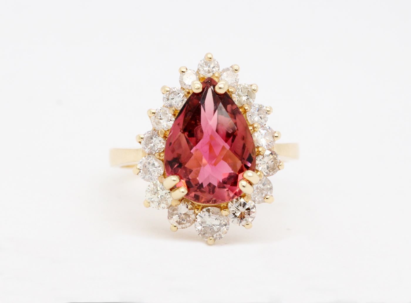14ky 4.09 ct rubellite tourmaline and diamond ring, 1.30 cttw i-i1