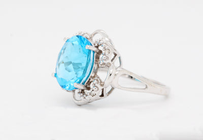 Estate 10KW 6.00 Ct Blue Topaz and Diamond Ring