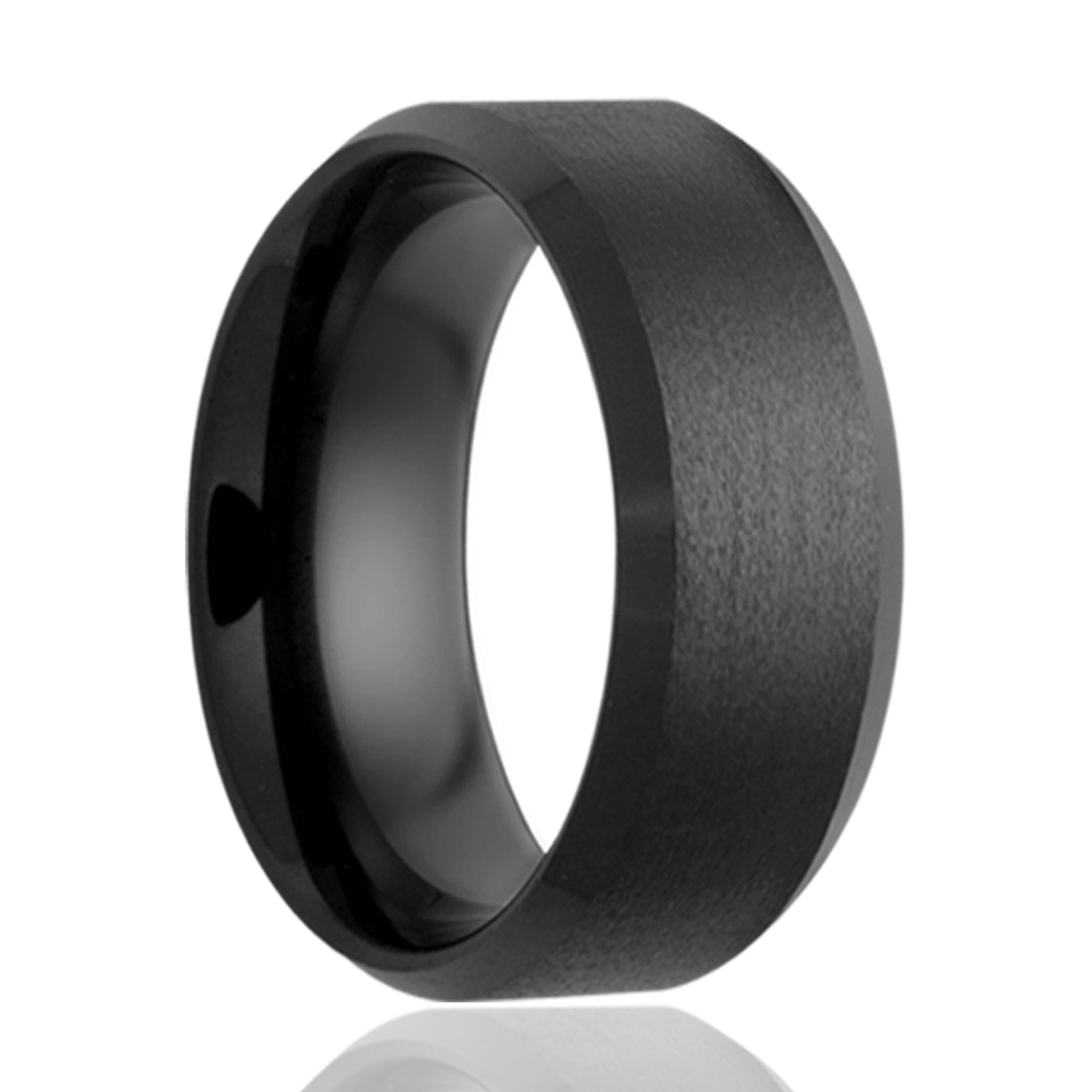 8mm Black Ceramic Bevel Satin Center ring