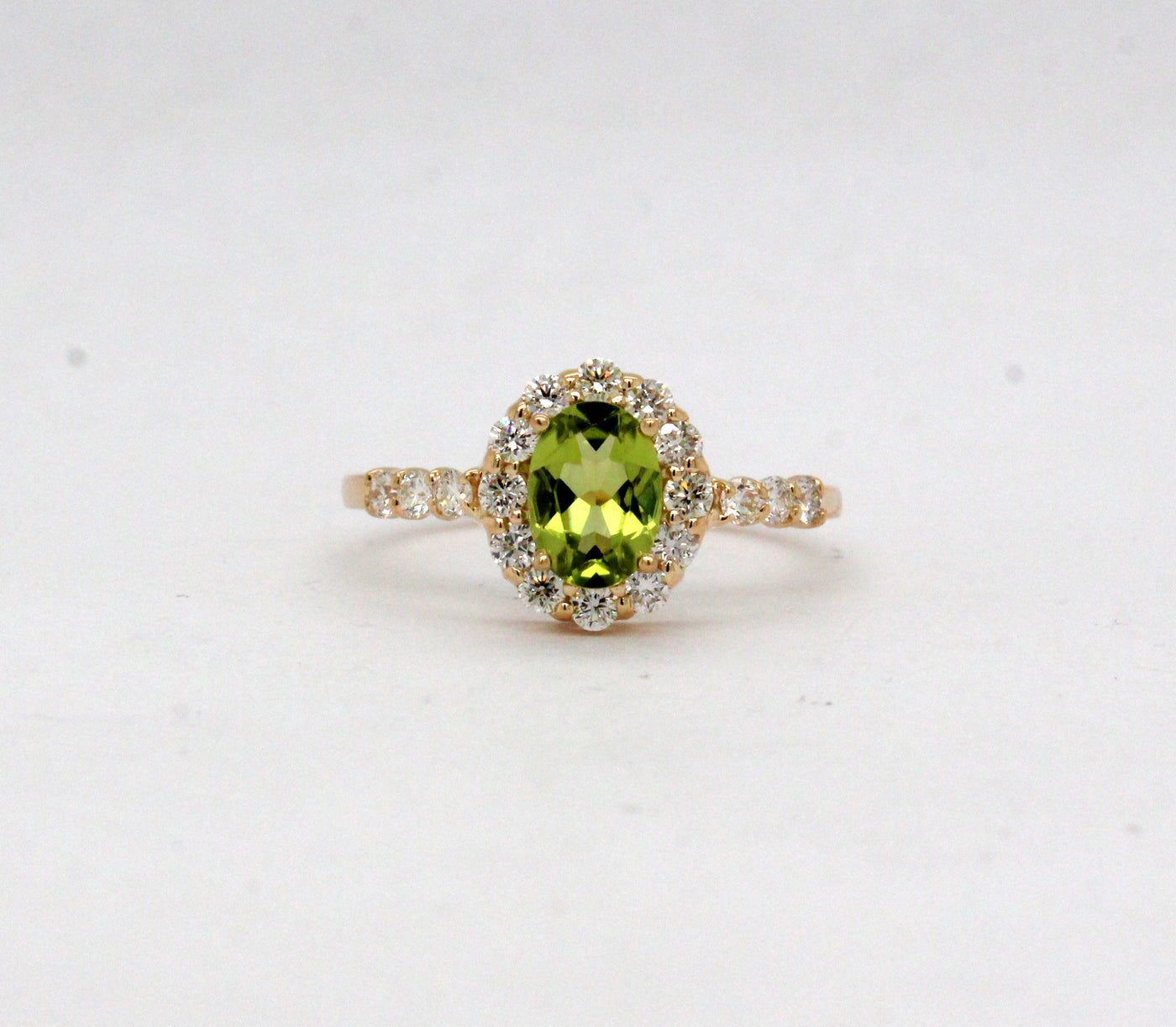 14KY .85 Ct Peridot and .47 Cttw Diamond Ring