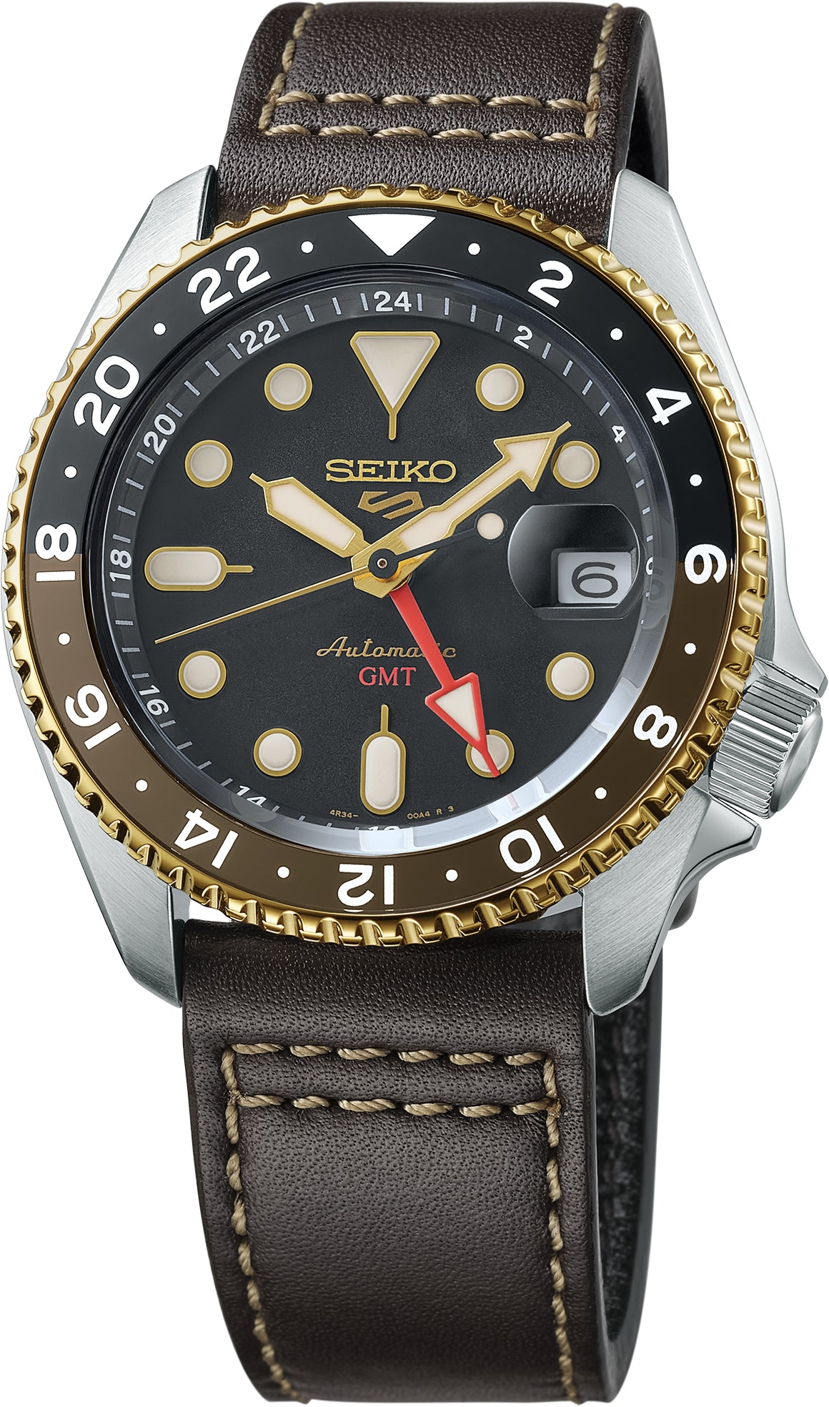 Gents Seiko 5 Sports SSK036 Stainless Two Tone Automatic GMT Black Dia