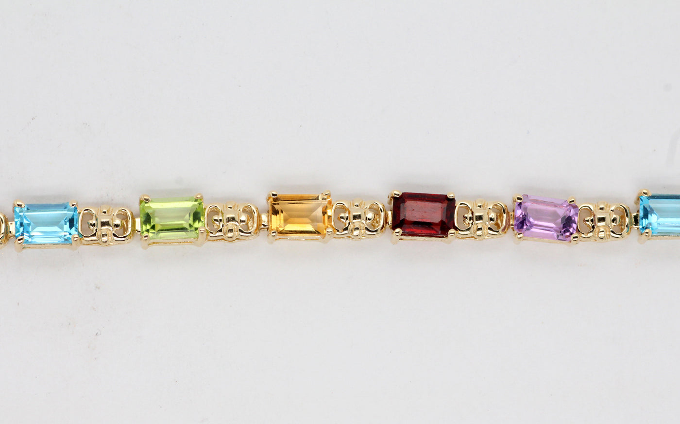 Estate 14KY Multi Stone Bracelet with Amethyst, Citrine, Garnet, Perid