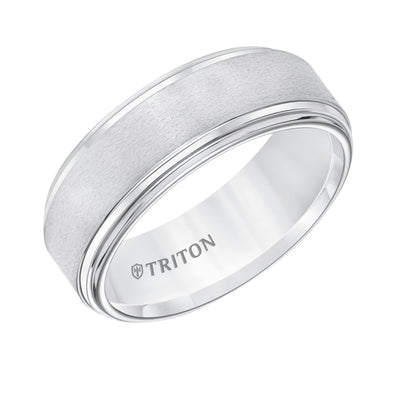 8mm White Tungsten Band W/ A Double Stepped Edge & Satin Center W/Bright Edges