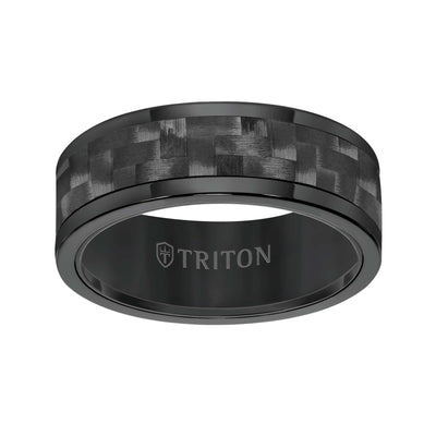 8MM Comfort Fit Black Tungsten Carbide with Black 3K Carbon Fiber Insert Center & Bright Rims