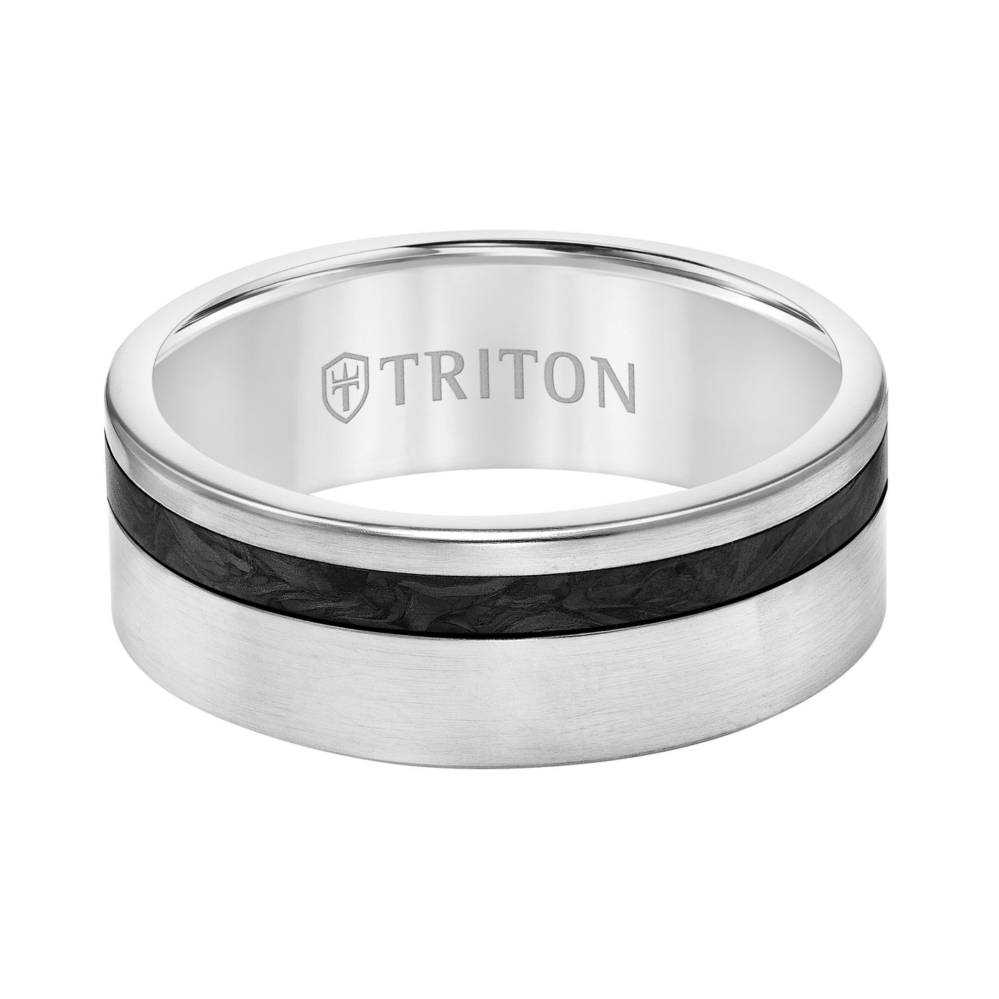 Flat Edge Forged Carbon Contemporary Wedding Band