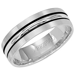 11-WV4503W-G.00 - ARTCARVED - Comfort Fit wedding band with modern black linear design, brushed finish and rolled edges