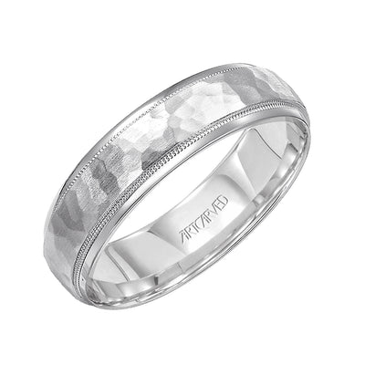 11-WV7173W6-G.00 - ARTCARVED - Comfort Fit wedding band with hammered satin finish and rolled edges Please note hand hammered styles will have slight variations due to the nature of the manufacturing process