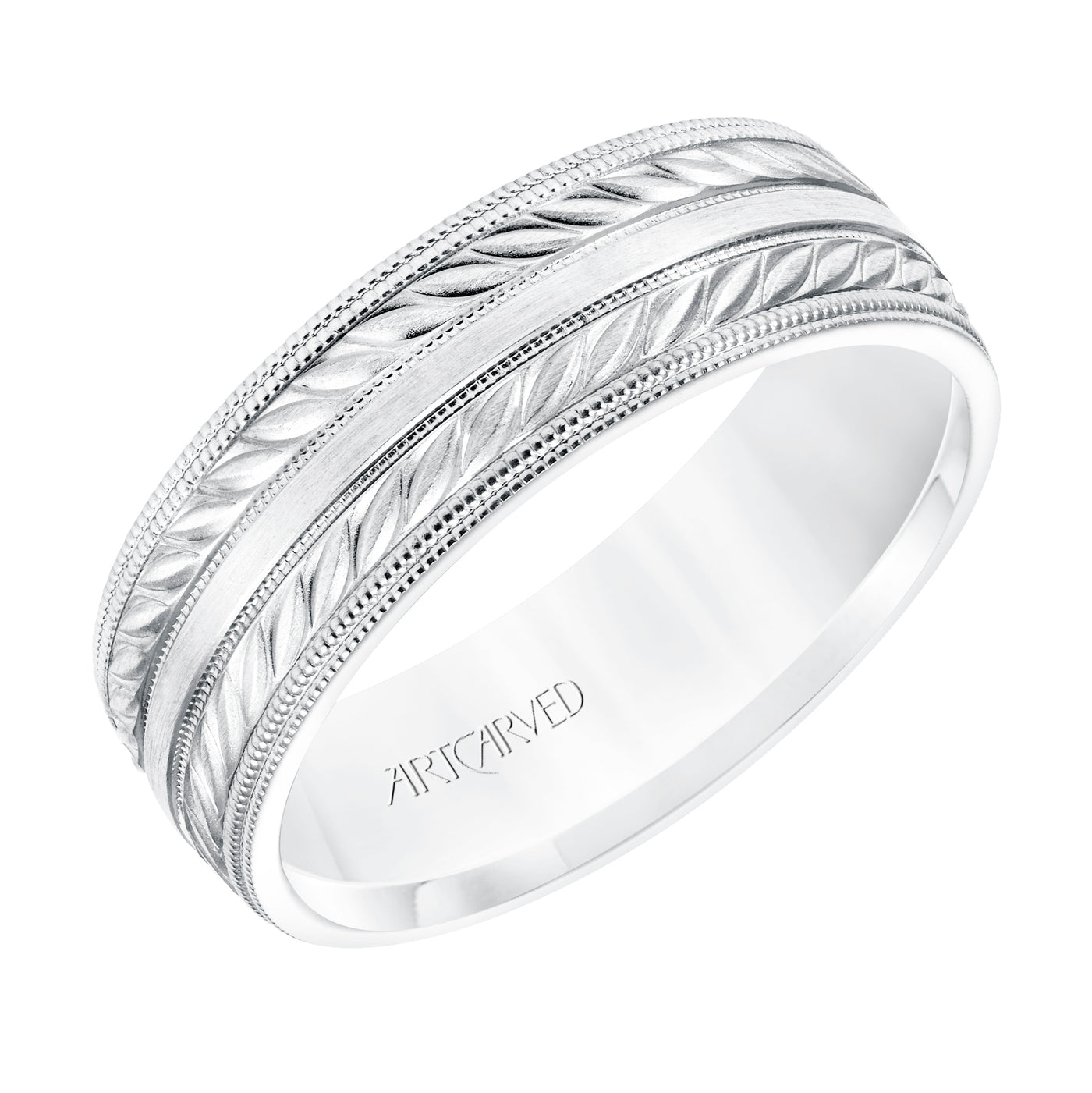 11-WV8671RW7-G.00 - ARTCARVED - 7MM Comfort Fit Wedding Band with a Wheat Motif and Milgrain Accent with Milgrain Edges