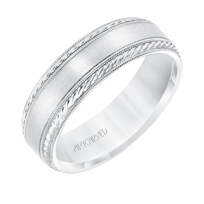 11-WV8672W65-G.00 - ARTCARVED - 6.5 MM Comfort Fit Wedding Band with Satin Finish, Rope and Milgrain Accent with Milgrain Edges