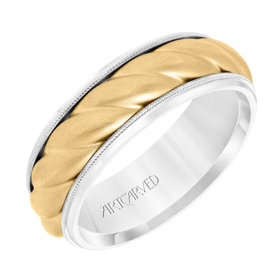 11-WV8729WY7-G.00 - ARTCARVED - 7MM Wedding Band with Soft Sand Finish, Oversized Rope, Milgrain Detail and Dome Profile