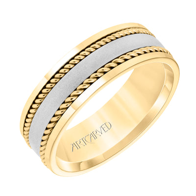 11-WV8731YW7-G.00 - ARTCARVED - 7MM Wedding Band with Satin Finish, Rope Inlay Detail and Polished Edges