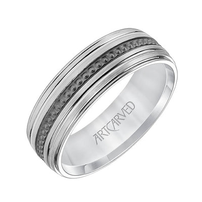 11-WV8845W7-G.00 - ARTCARVED - Mens Comfort Fit Wedding Band with Brushed Finish with Textured Black Rhodium and Polished Lines and Polished Round Edge