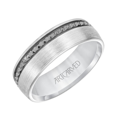 11-WV8846W7-G.00 - ARTCARVED - Mens Comfort Fit Wedding Band with High Polished Textured Black Rhodium and Satin/Soft Sand Finish Center