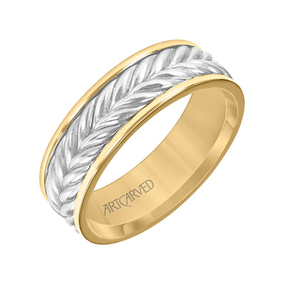 11-WV9215YW7-G.00 - ARTCARVED - 7MM Mens Wedding Band -  Brushed Finish with Braided Center Design and Round Edge