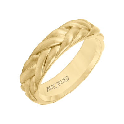 11-WV9216Y6-G.00 - ARTCARVED - 6MM Mens Wedding Band - Brush Finish with Braided Design and Flat Edge