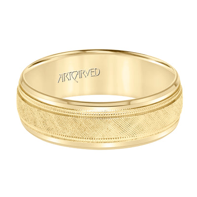 11-WV3402-G.00 - ARTCARVED - Comfort Fit, engraved wedding band with textured design, milgrain and beveled edges