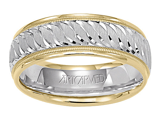 11-WV5568-G.00 - ARTCARVED - Comfort Fit wedding band with engraved design, milgrain and rolled edges